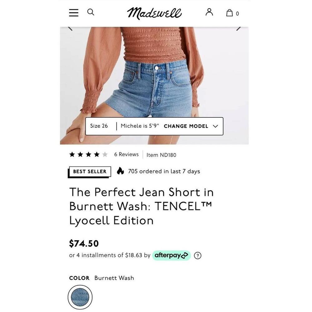 Madewell Women's The Perfect Jean Shorts size 24 NWT